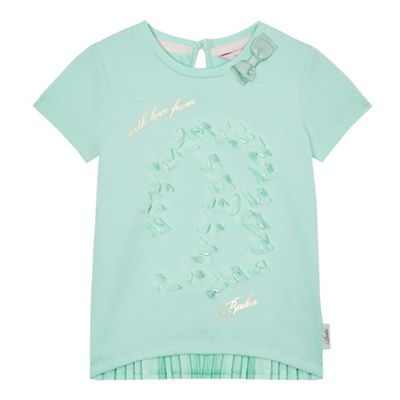 Girls' light green butterfly applique back pleated top